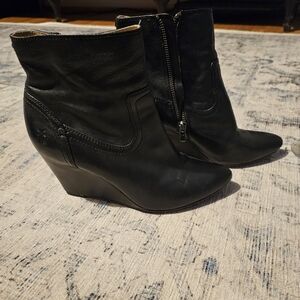 FRYE black leather Reina wedge heeled boots SIZE 7.5M